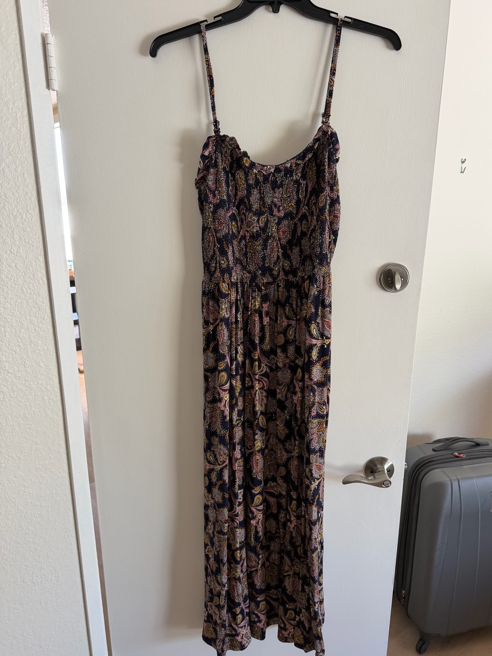 Boden Navy Paisley Jersey Maxi Dress with Pink and Gold Motifs